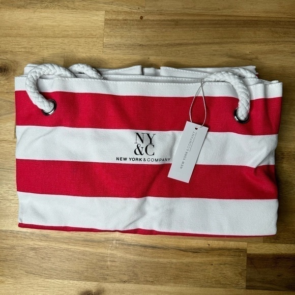 New York & Company Red White Striped Canvas Tote Bag | M12 | NWT Summer Beach Ca - Picture 5 of 5
